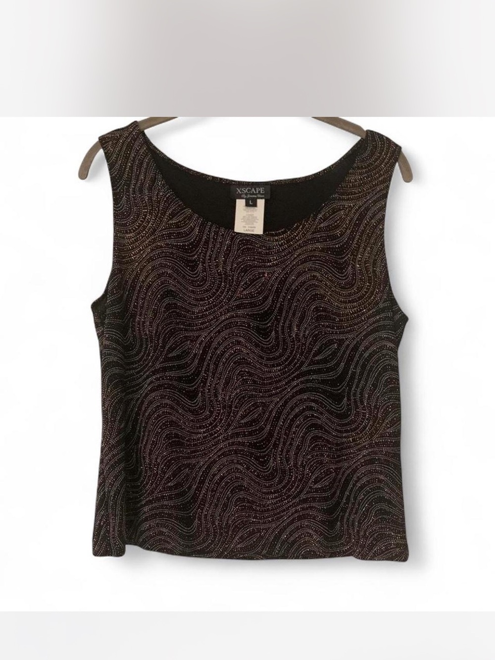 Xscape Black Metallic Wave-Print Sleeveless Tank with beading size L